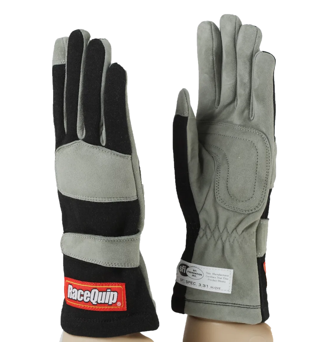 351006 – RACEQUIP Racing Apparel, Racing Gloves Extra Large Single Layer Nomex Knit/ Suede Leather Palm Black/ Gray S...
